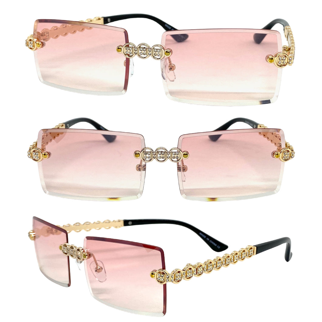 Classy Elegant Luxury Modern Bling Hip Hop Style SUNGLASSES Gold Rimless Frame E0927