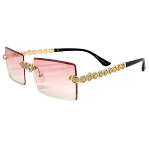 Classy Elegant Luxury Modern Bling Hip Hop Style SUNGLASSES Gold Rimless Frame E0927