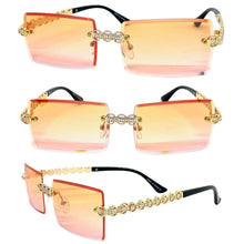 Classy Elegant Luxury Modern Bling Hip Hop Style SUNGLASSES Gold Rimless Frame E0927