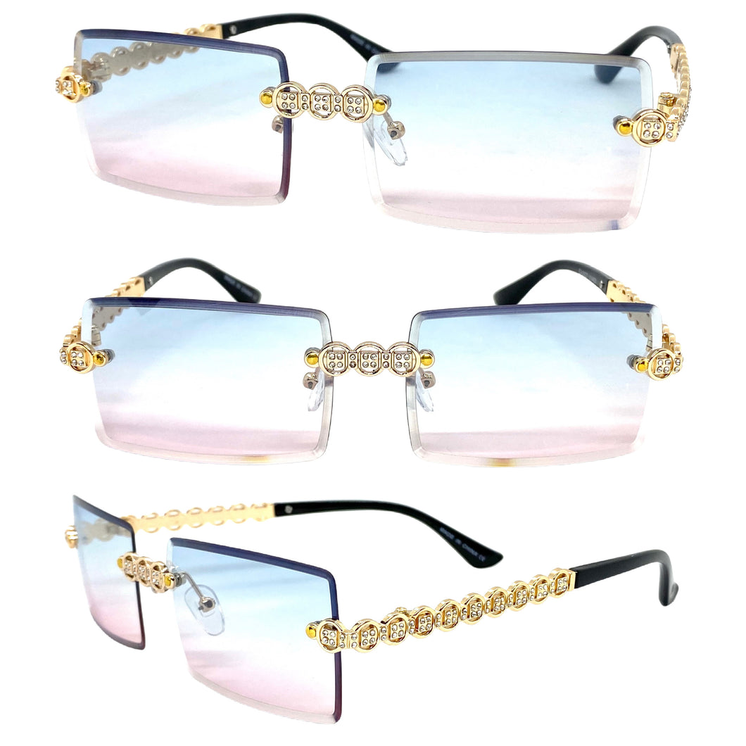 Classy Elegant Luxury Modern Bling Hip Hop Style SUNGLASSES Gold Rimless Frame E0927