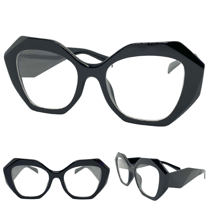 Oversized Vintage Retro Style Clear Lens EYEGLASSES Large Thick Black Optical Frame - RX Capable LH002