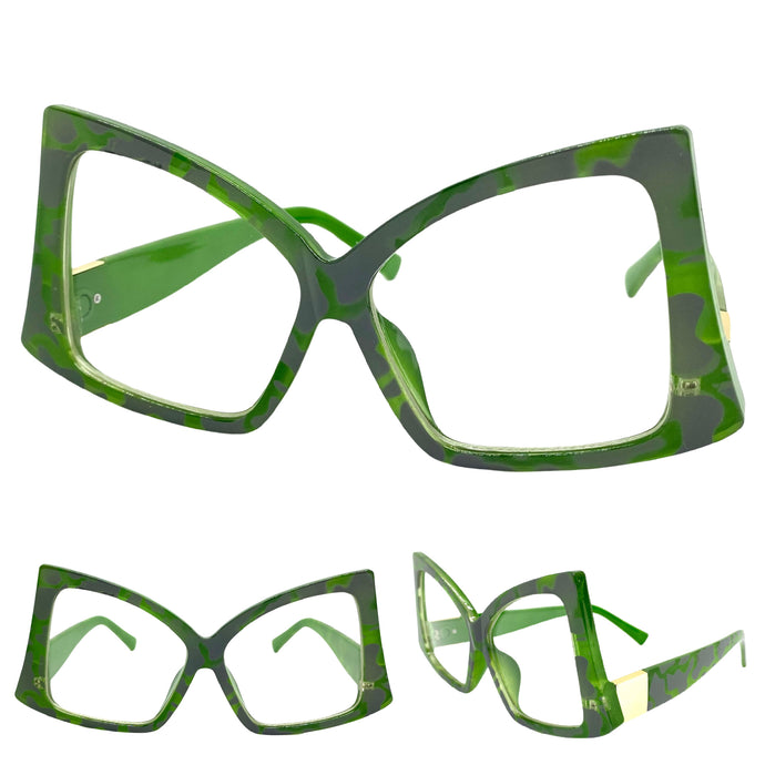Oversized Vintage Retro Style Clear Lens EYEGLASSES Large Green Optical Frame - RX Capable 2119