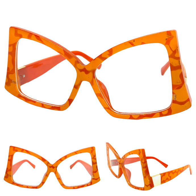 Oversized Vintage Retro Style Clear Lens EYEGLASSES Large Orange Optical Frame - RX Capable 2119