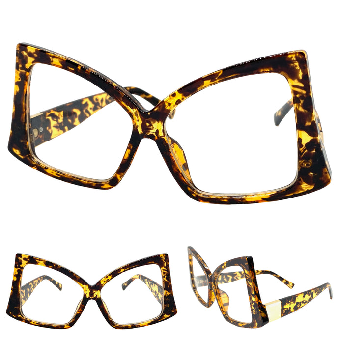 Oversized Vintage Retro Style Clear Lens EYEGLASSES Large Tortoise Optical Frame - RX Capable 2119