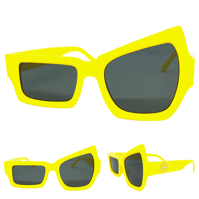 Oversized Retro Party Style SUNGLASSES Unusual Funky Yellow Frame 2049