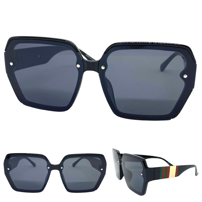 Oversized Classic Vintage Retro Style SUNGLASSES Square Black Frame E1980