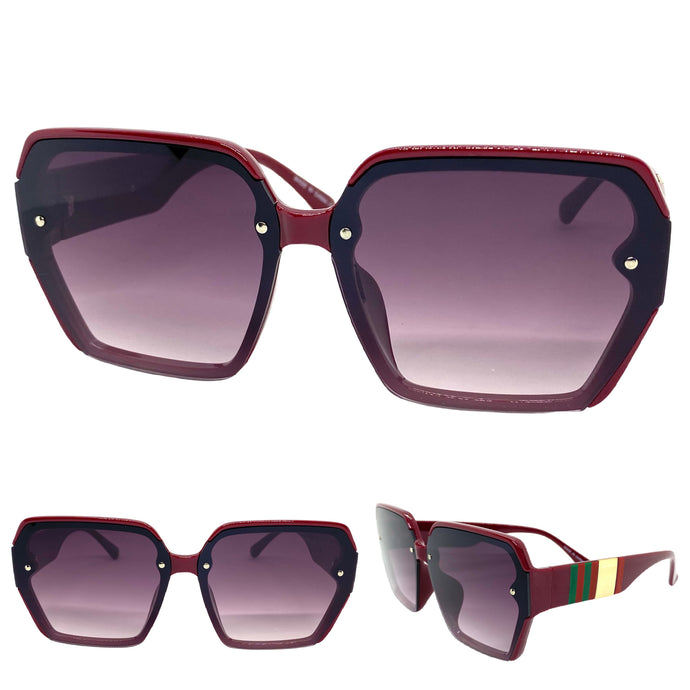 Oversized Classic Vintage Retro Style SUNGLASSES Square Maroon Frame E1980