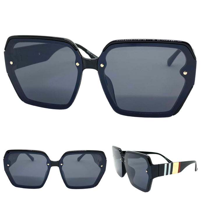 Oversized Classic Vintage Retro Style SUNGLASSES Square Black Frame E1980