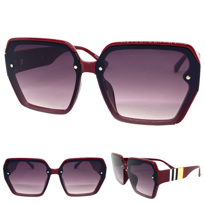 Oversized Classic Vintage Retro Style SUNGLASSES Square Maroon Frame E1980