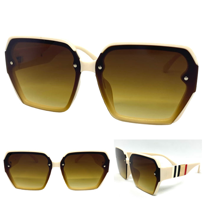 Oversized Classic Vintage Retro Style SUNGLASSES Square Cream Frame E1980