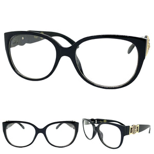 Oversized Vintage Retro Style Clear Lens EYEGLASSES Large Black Optical Frame - RX Capable 5356