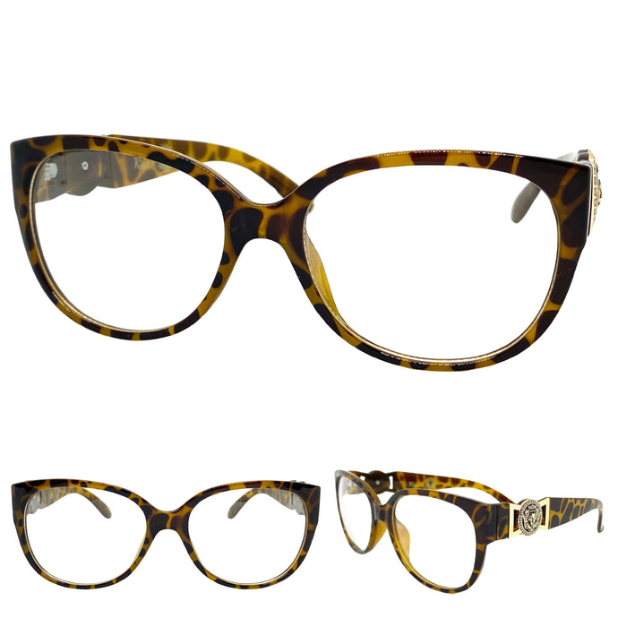 Oversized Vintage Retro Style Clear Lens EYEGLASSES Large Leopard Optical Frame - RX Capable 5356