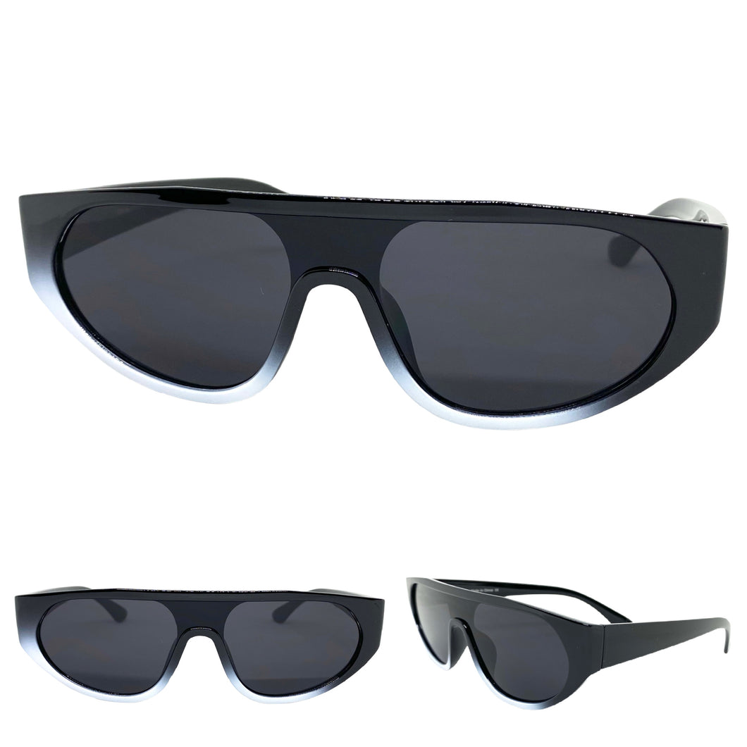 Contemporary Modern Retro Shield Style SUNGLASSES Black Frame 2129