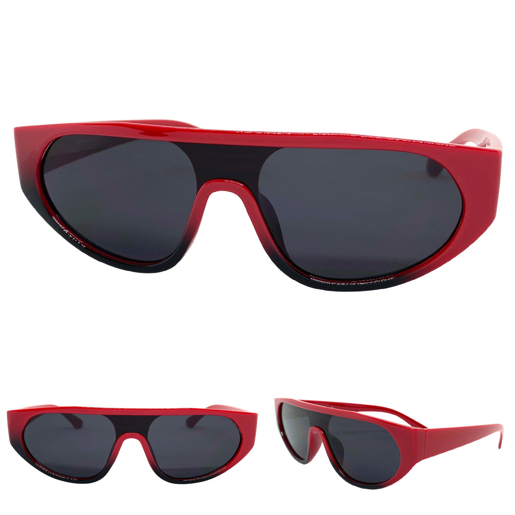 Contemporary Modern Retro Shield Style SUNGLASSES Red Frame 2129