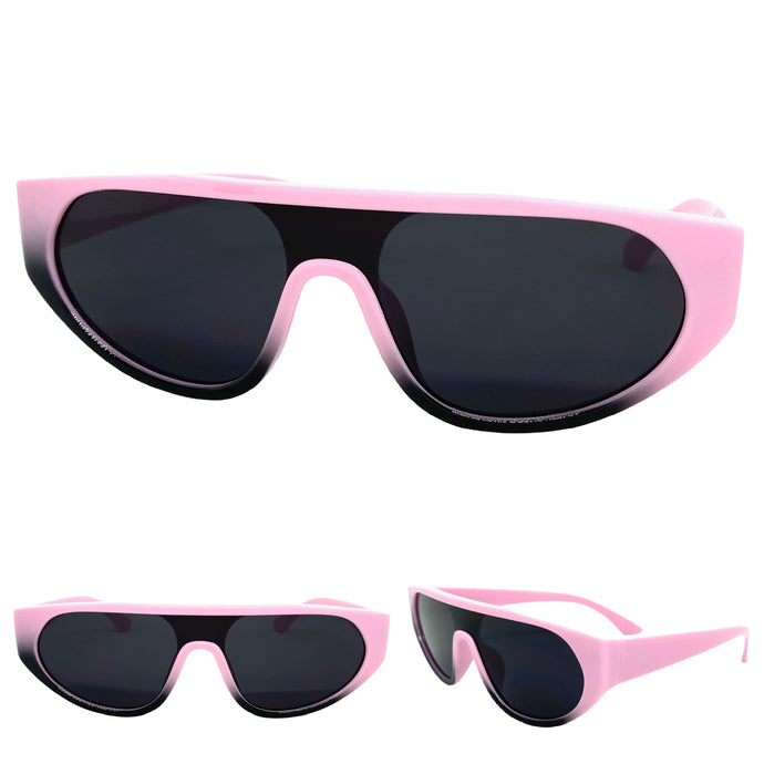 Contemporary Modern Retro Shield Style SUNGLASSES Pink Frame 2129