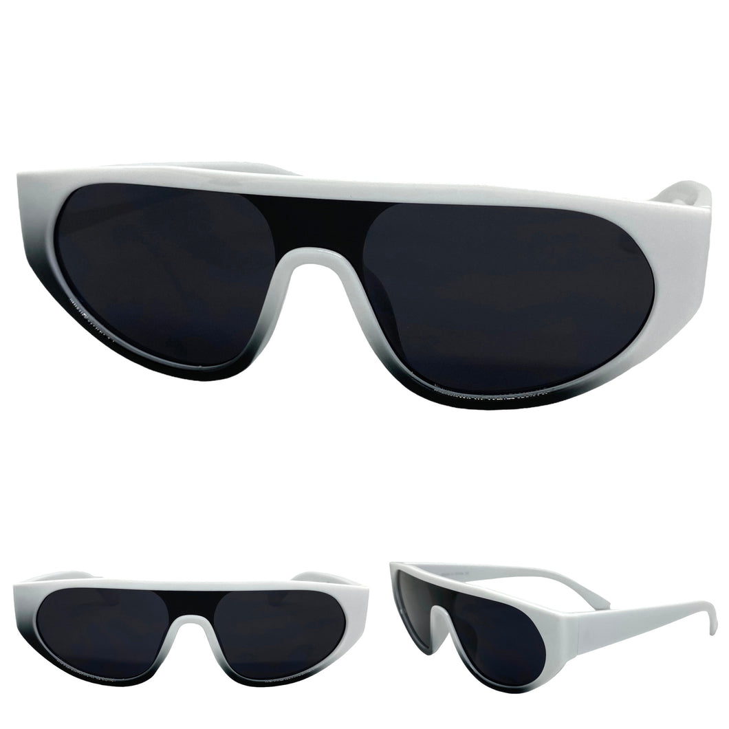 Contemporary Modern Retro Shield Style SUNGLASSES White Frame 2129