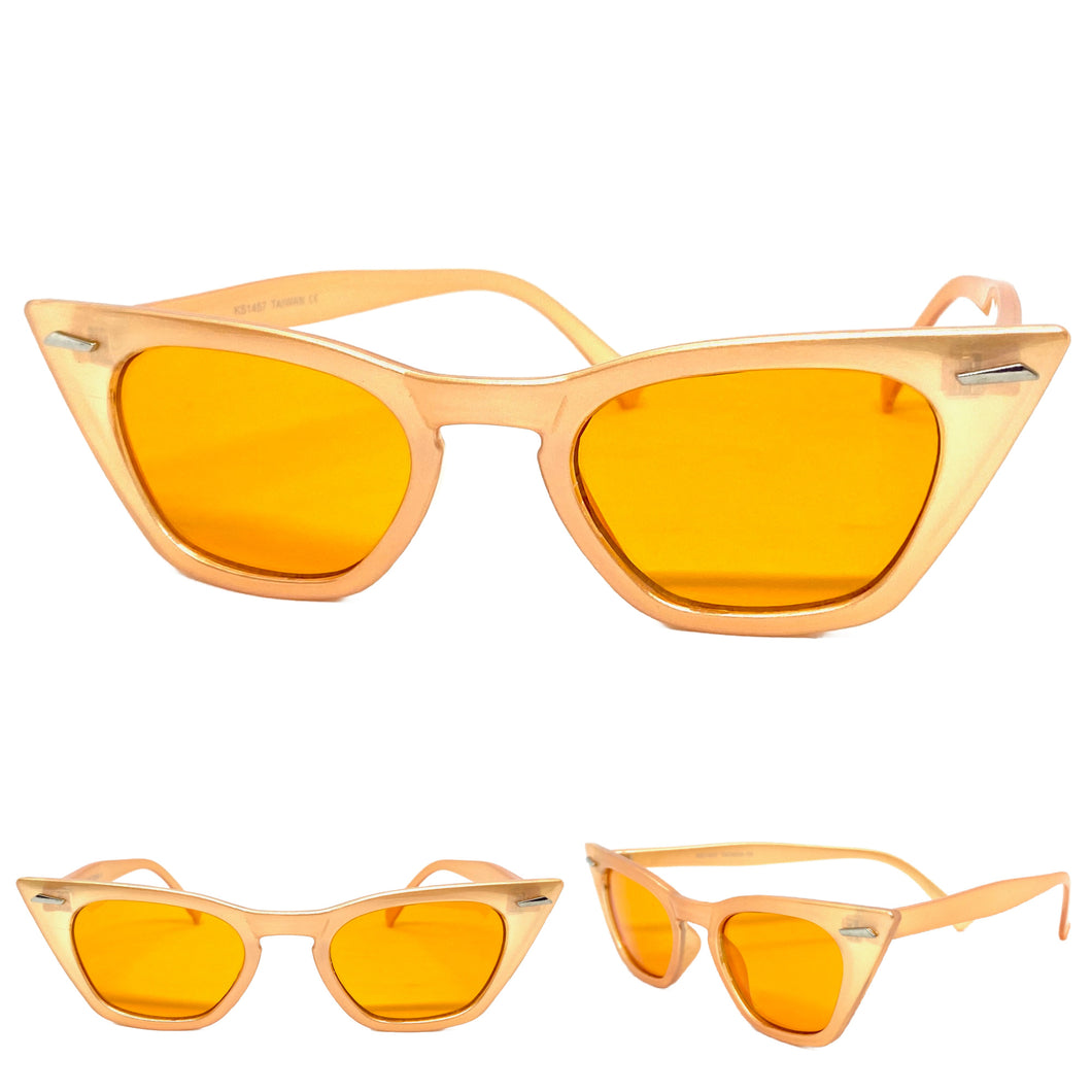 Classic Vintage Retro Cat Eye Style SUNGLASSES Funky Orange Frame 1457