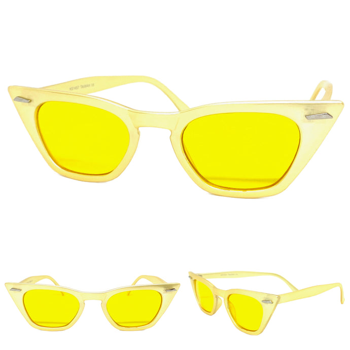 Classic Vintage Retro Cat Eye Style SUNGLASSES Funky Yellow Frame 1457