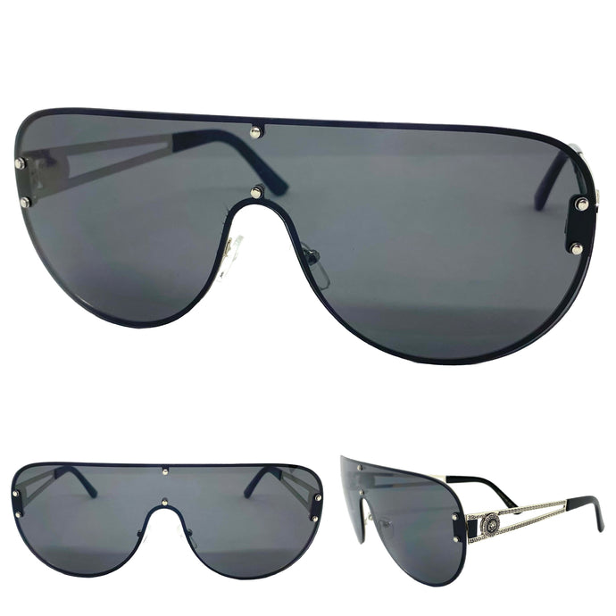 Oversized Modern Retro Shield Style SUNGLASSES Large Silver Frame 7724