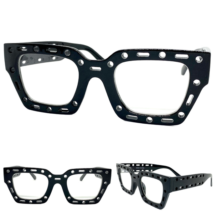 Classic Modern Retro Style Clear Lens EYEGLASSES Large Thick Black Frame 81122