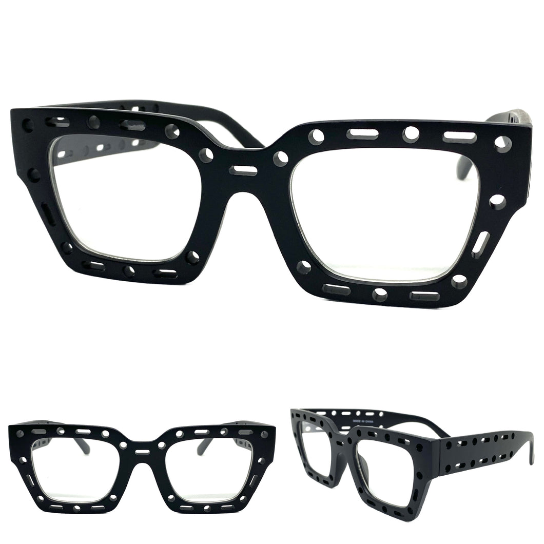 Classic Modern Retro Style Clear Lens EYEGLASSES Large Thick Black Frame 81122