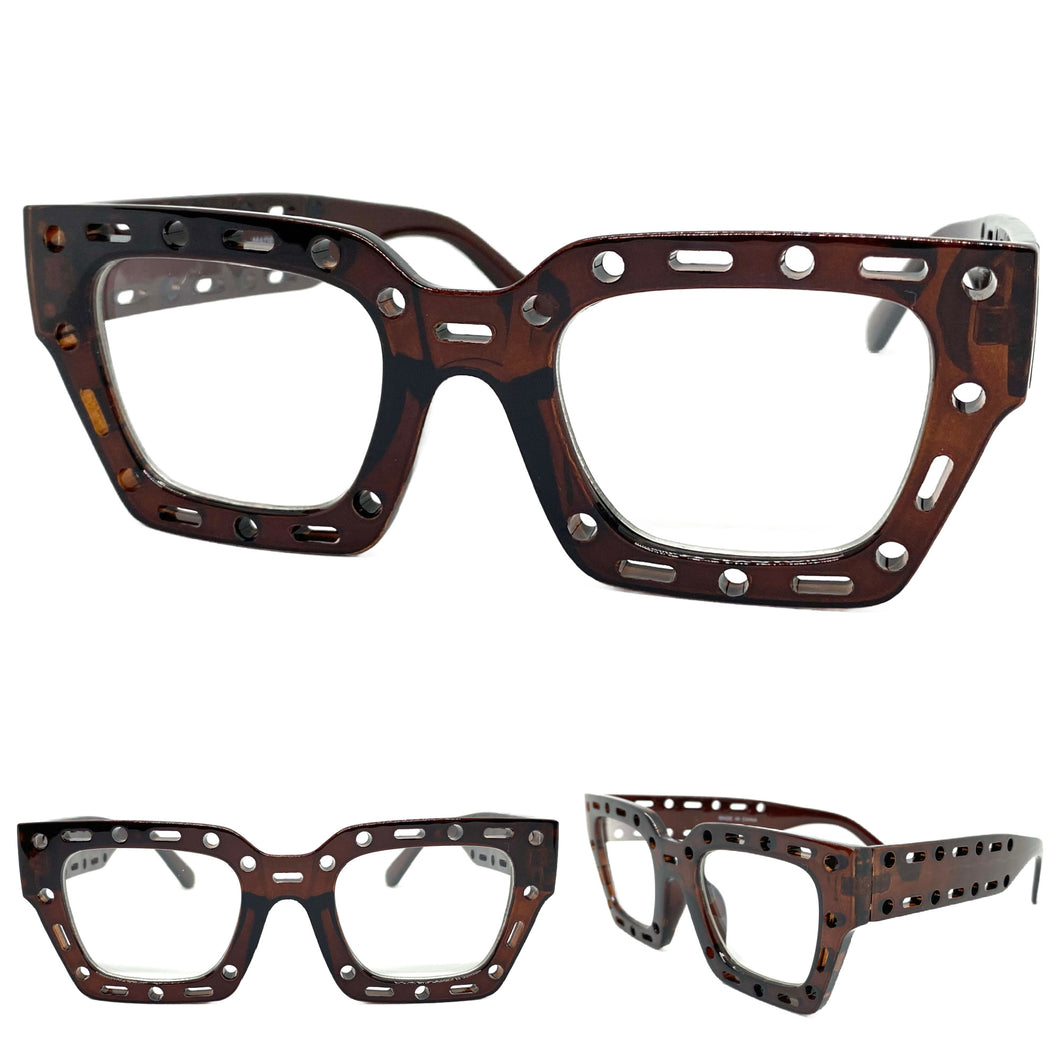 Classic Modern Retro Style Clear Lens EYEGLASSES Large Thick Brown Frame 81122