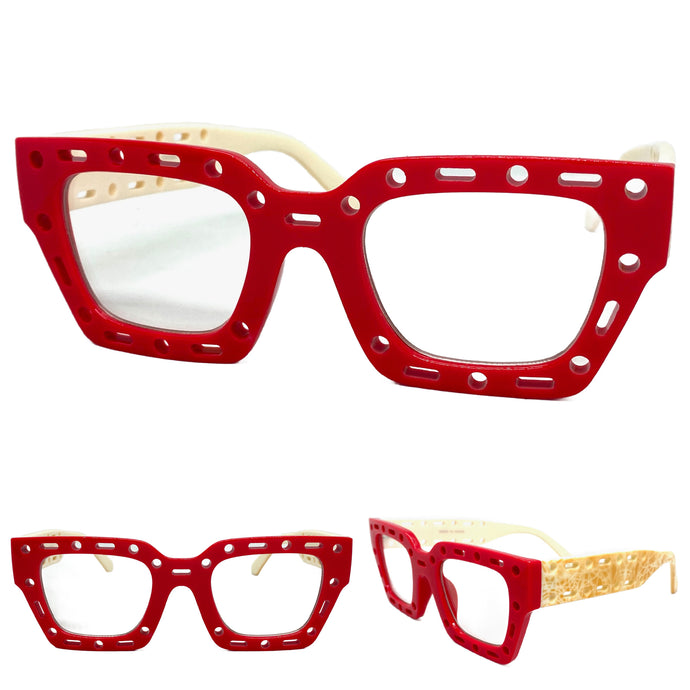 Classic Modern Retro Style Clear Lens EYEGLASSES Large Thick Red Frame 81122