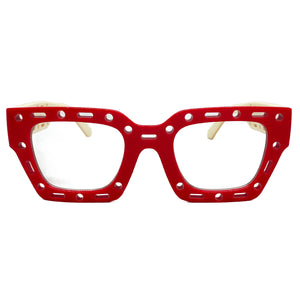 Classic Modern Retro Style Clear Lens EYEGLASSES Large Thick Red Frame 81122