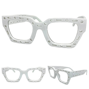 Classic Modern Retro Style Clear Lens EYEGLASSES Large Thick White Frame 81122