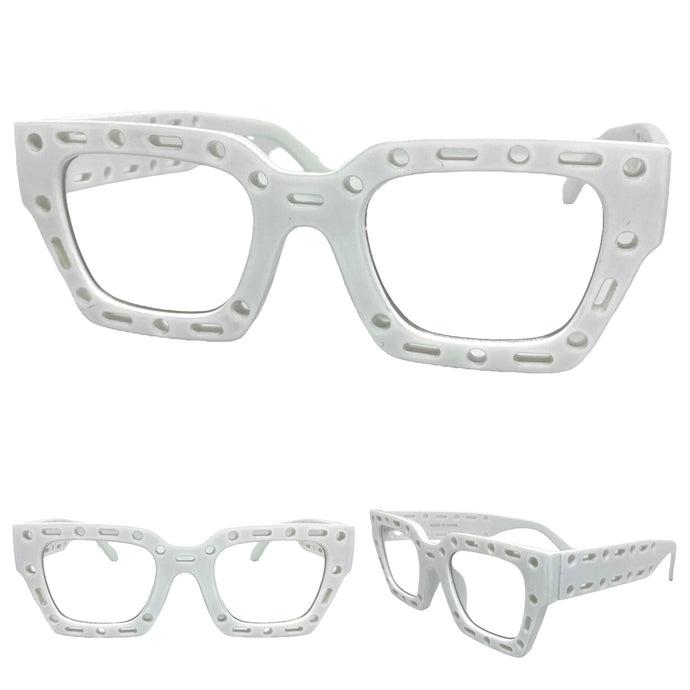 Classic Modern Retro Style Clear Lens EYEGLASSES Large Thick White Frame 81122