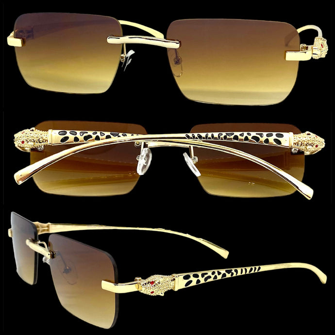 Classy Elegant Sophisticated Luxury Fashion SUNGLASSES Rimless Gold Frame E0922