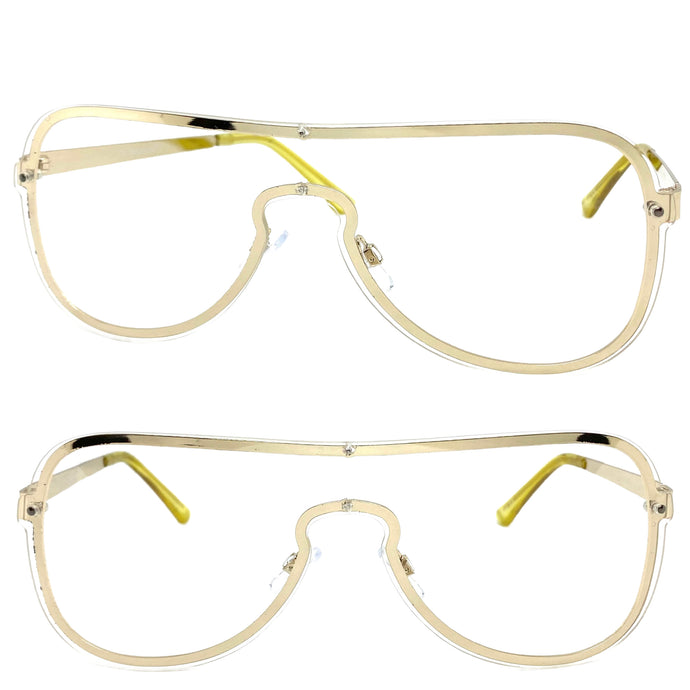 Classy Elegant Modern Retro Shield Style Clear Lens EYEGLASSES Gold Frame 7483