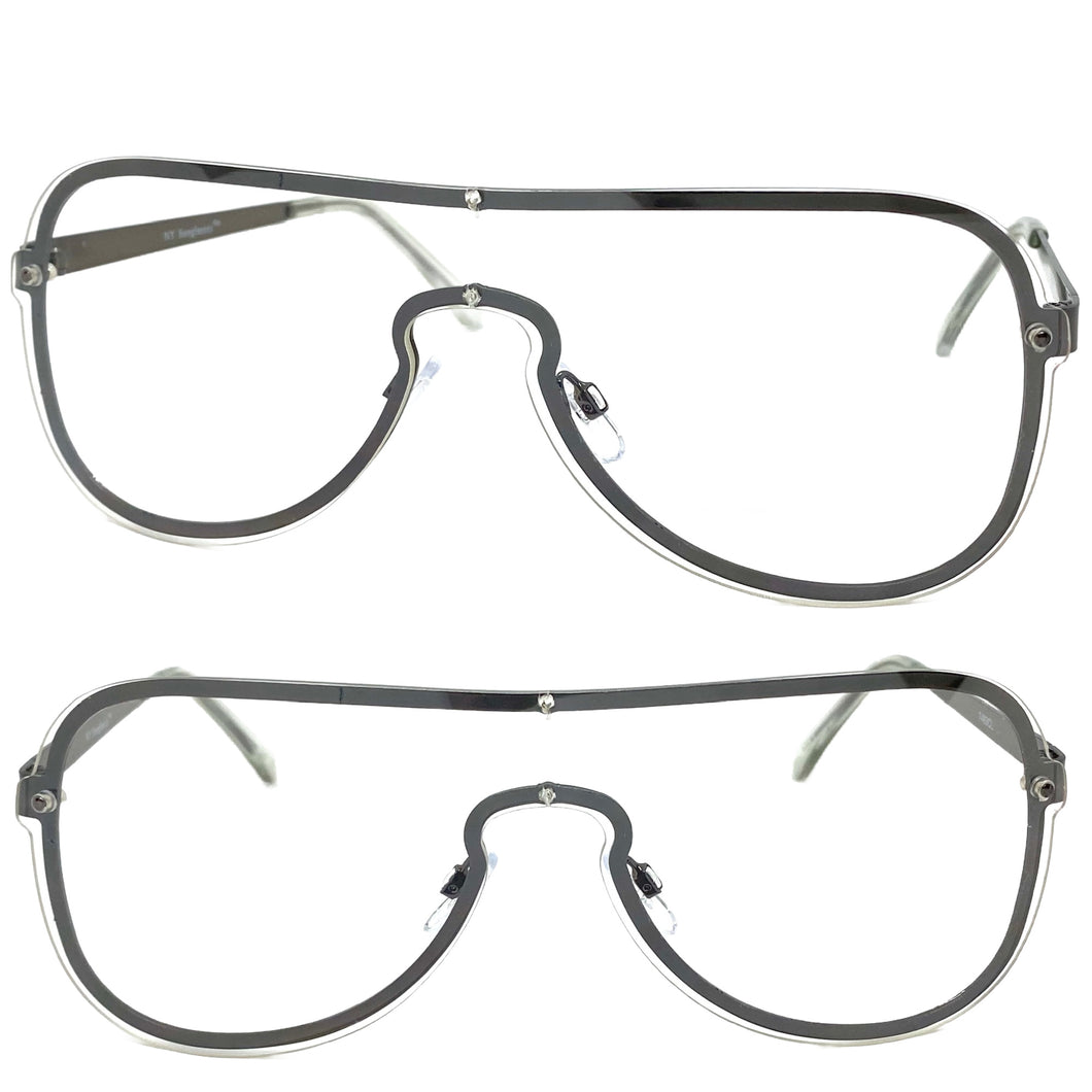 Classy Elegant Modern Retro Shield Style Clear Lens EYEGLASSES Gunmetal Frame 7483