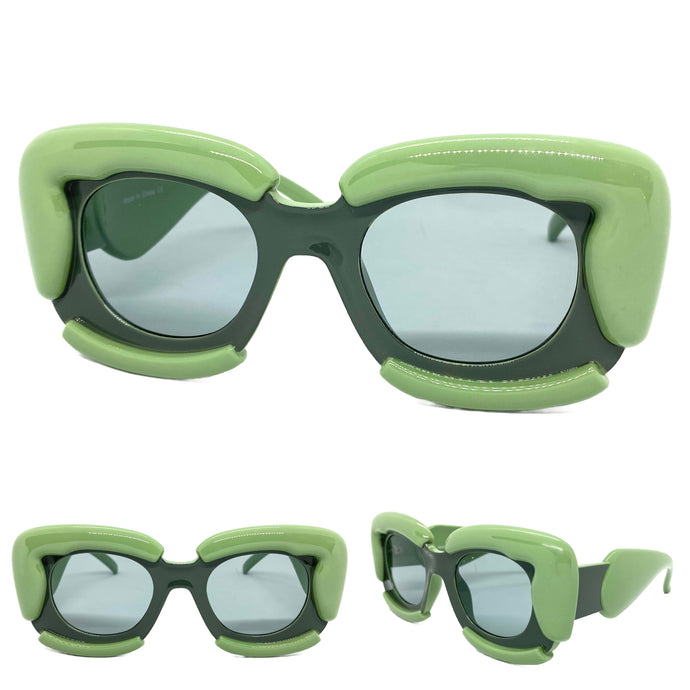 Oversized Exaggerated Classic Vintage Retro Bubble Style SUNGLASSES Large Thick Teal Green Frame 2138