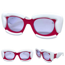 Oversized Exaggerated Classic Vintage Retro Bubble Style SUNGLASSES Large Thick White & Fuchsia Frame 2138