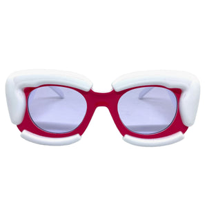 Oversized Exaggerated Classic Vintage Retro Bubble Style SUNGLASSES Large Thick White & Fuchsia Frame 2138