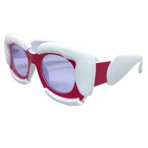 Oversized Exaggerated Classic Vintage Retro Bubble Style SUNGLASSES Large Thick White & Fuchsia Frame 2138