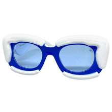 Oversized Exaggerated Classic Vintage Retro Bubble Style SUNGLASSES Large Thick White & Blue Frame 2138