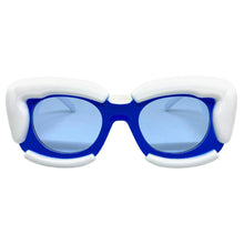 Oversized Exaggerated Classic Vintage Retro Bubble Style SUNGLASSES Large Thick White & Blue Frame 2138