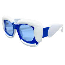 Oversized Exaggerated Classic Vintage Retro Bubble Style SUNGLASSES Large Thick White & Blue Frame 2138
