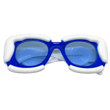 Oversized Exaggerated Classic Vintage Retro Bubble Style SUNGLASSES Large Thick White & Blue Frame 2138