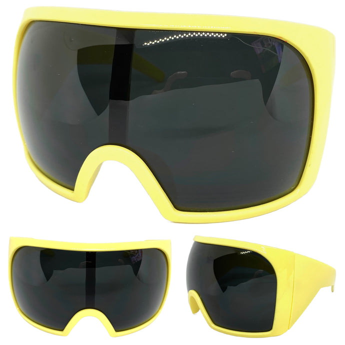Oversized Wrap Around Futuristic Modern Shield Style SUNGLASSES Huge Yellow Frame 2152