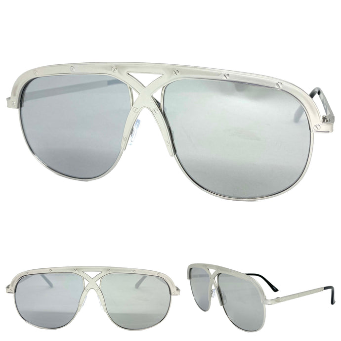 Oversized Classic Vintage Retro Hip Hop Aviator Style SUNGLASSES Large Silver Frame 4375