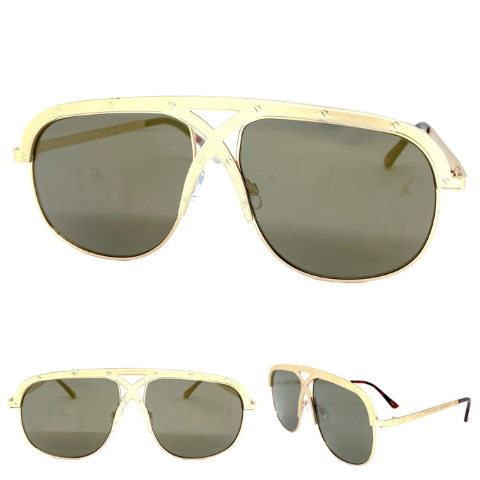 Oversized Classic Vintage Retro Hip Hop Aviator Style SUNGLASSES Large Gold Frame 4375