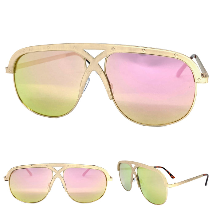 Oversized Classic Vintage Retro Hip Hop Aviator Style SUNGLASSES Large Gold Frame 4375