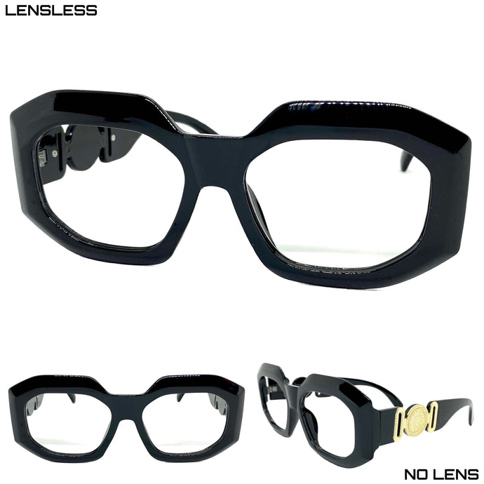 Oversized Vintage Retro Style Thick Black Lensless Eye Glasses- Frame Only NO Lens 9018