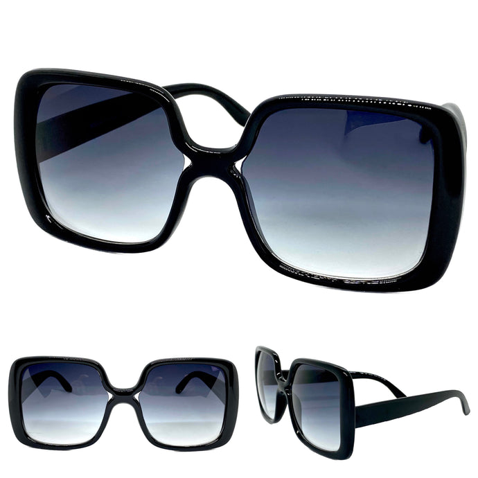 Oversized Classic Vintage Retro Style SUNGLASSES Large Square Black Frame 5002