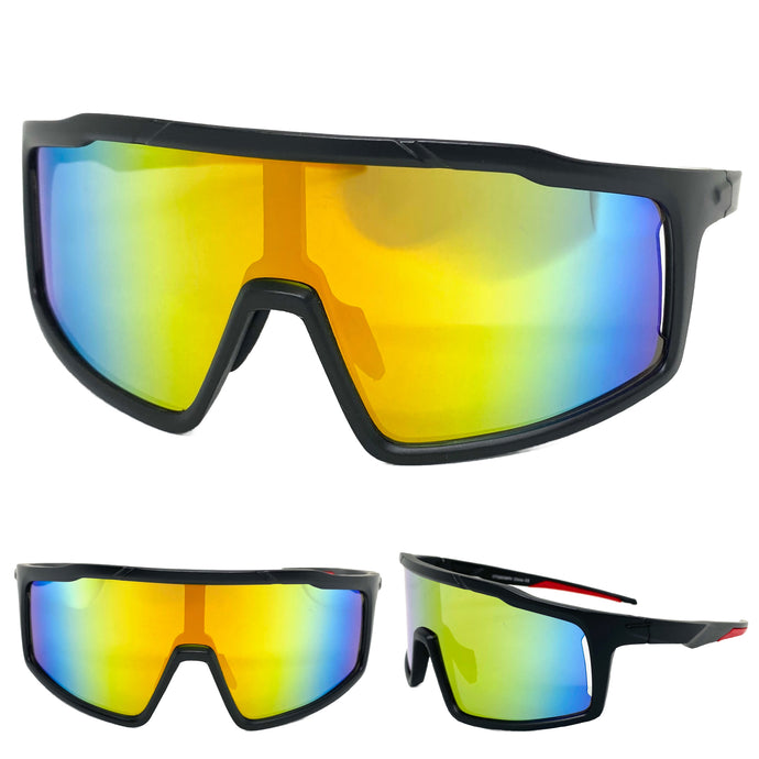 Oversized Retro Sporty Wrap Around Style SUNGLASSES Large Black Frame 59208