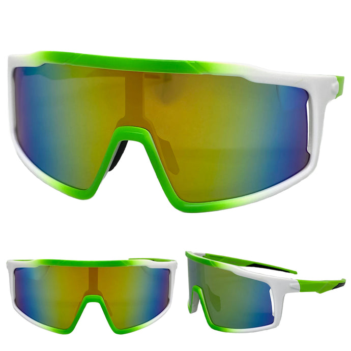 Oversized Retro Sporty Wrap Around Style SUNGLASSES Large White Frame 59208