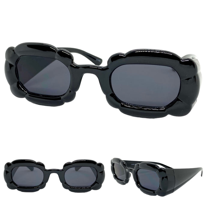 Exaggerated Classic Vintage Retro Bubble Style SUNGLASSES Large Thick Black Frame 80561